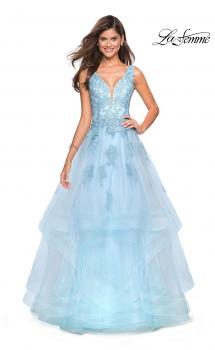 Picture of: Layered Tulle Long Prom Gown with Lace Appliques in Light Blue, Style: 27256, Main Picture