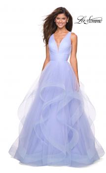 Picture of: Long Tulle Evening Gown with Plunging Neckline in Lilac Mist, Style: 27628, Main Picture
