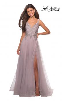 Picture of: A Line Long Prom Dress with High Slit and Lace in Mauve, Style: 27676, Main Picture