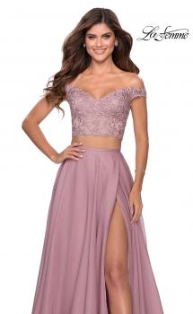 Picture of: Two Piece Dress with Sheer Off the Shoulder Top in Mauve, Style: 28704, Main Picture