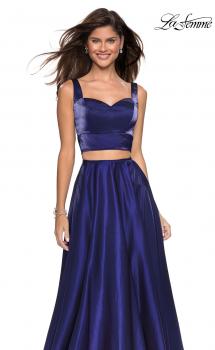 Picture of: Metallic Satin Two Piece Gown with Pockets in Midnight Blue, Style: 27444, Main Picture