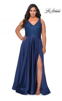 Picture of: A-line Plus Size Dress with Lace Sequin Bodice in Navy, Style: 29004, Main Picture