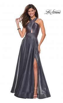 Picture of: Tone Tone Satin Dress with Wrap Around High Neckline in Platinum, Style: 27151, Main Picture