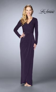 Picture of: Tulip Hem Long Sleeve Evening Gown in Plum, Style: 24927, Main Picture