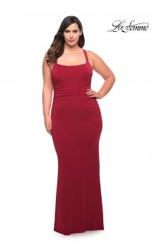 Picture of: Ruched Long Jersey Plus Dress with Square Neckline in Red, Style: 29590, Main Picture