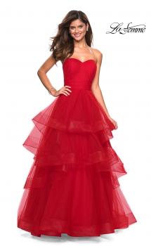Picture of: Layered Tulle Strapless Prom Gown with Ruching in Red, Style: 27624, Main Picture