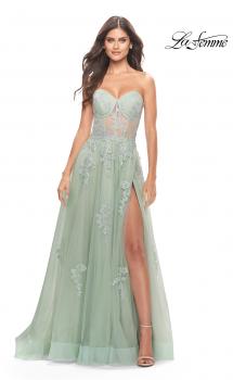 Picture of: Tulle A-Line Gown with Beautiful Lace Applique in Sage, Style: 31577, Main Picture