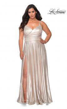 Picture of: Metallic Grecian Long Plus Size Prom Dress in Silver, Style: 28989, Main Picture
