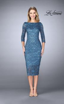 Picture of: Mid-Length Dress with Sleeves and Closed Back in Slate Blue, Style: 24875, Main Picture