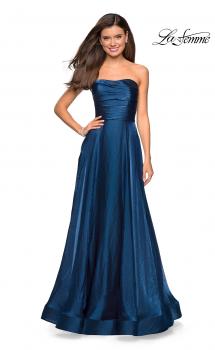 Picture of: Strapless Satin Gown with Ruching and Pockets in Teal, Style: 27130, Main Picture