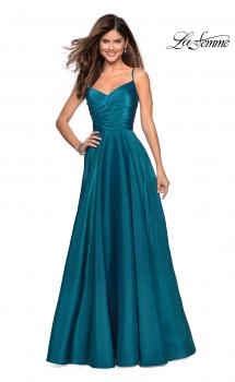 Picture of: Long Satin Simple Prom Dress with Empire Waist in Teal, Style: 27226, Main Picture