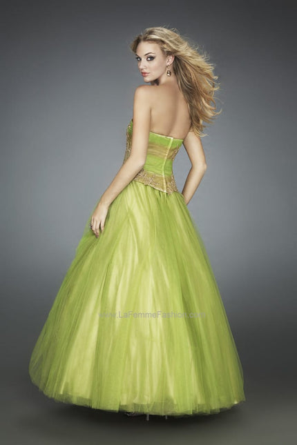 Picture of: Multi Toned Long Prom Dress with Lace Appliques in Green, Style: 11788, Back Picture