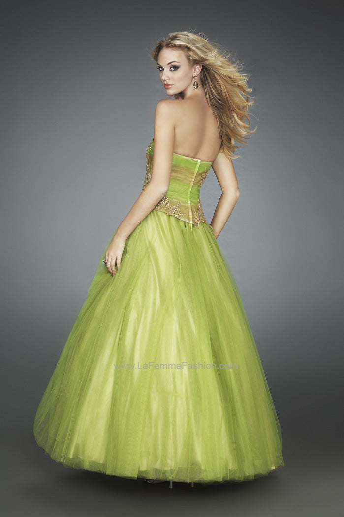 Picture of: Multi Toned Long Prom Dress with Lace Appliques in Green, Style: 11788, Back Picture