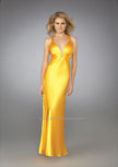 Picture of: Long Satin Prom Gown with V Neck and X Back in Yellow, Style: 12298, Main Picture