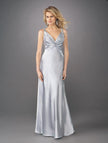 Picture of: Ruched Bodice A Line Prom Dress with Beaded Straps in Silver, Style: 12396, Main Picture
