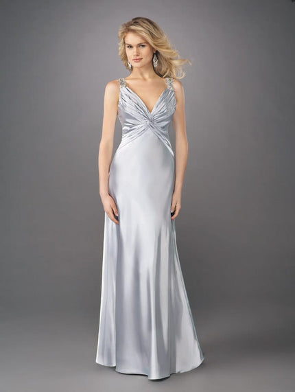 Picture of: Ruched Bodice A Line Prom Dress with Beaded Straps in Silver, Style: 12396, Main Picture