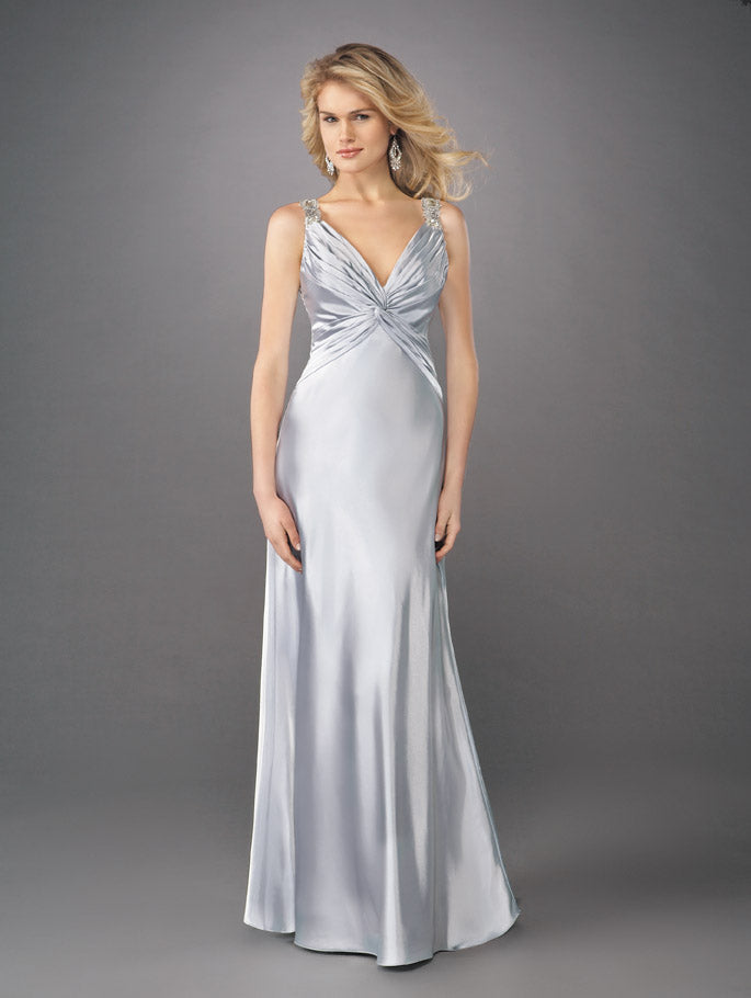 Picture of: Ruched Bodice A Line Prom Dress with Beaded Straps in Silver, Style: 12396, Main Picture