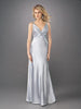 Picture of: Ruched Bodice A Line Prom Dress with Beaded Straps in Silver, Style: 12396, Main Picture