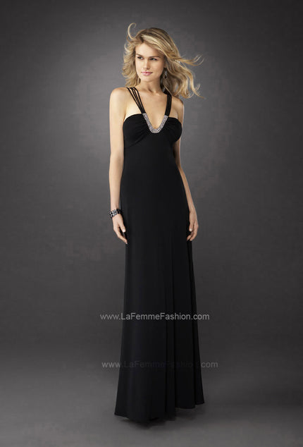 Picture of: Halter Prom Dress with Beaded Trim and Brooch in Black, Style: 12735, Main Picture