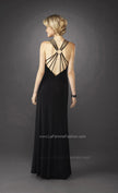 Picture of: Halter Prom Dress with Beaded Trim and Brooch in Black, Style: 12735, Back Picture