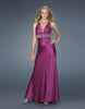 Picture of: Empire Waist Beaded Long Satin Prom Dress in Purple, Style: 13238, Main Picture