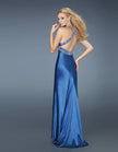 Picture of: Empire Waist Beaded Long Satin Prom Dress in Blue, Style: 13238, Back Picture