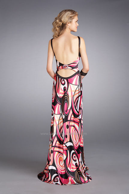 Picture of: Printed V Neck Prom Dress with Gathered Bodice in Multi, Style: 13262, Back Picture