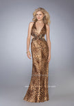 Picture of: Animal Print Prom Dress with V Neck and Cut Outs in Gold, Style: 13266, Main Picture