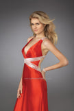 Picture of: Long Pleated Prom Dress with Criss Cross Waistband in Red, Style: 13277, Main Picture