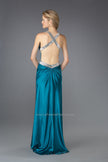 Picture of: Long Pleated Prom Dress with Criss Cross Waistband in Blue, Style: 13277, Back Picture