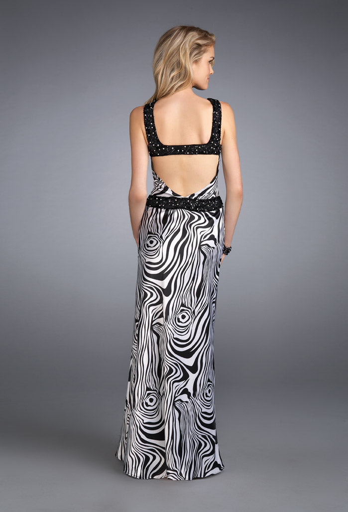 Picture of: Long Gown with Glittering Straps and Center Front Slit in Multi, Style: 13298, Back Picture