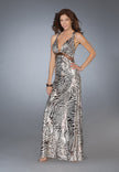 Picture of: Printed Low V Neckline Prom Dress with Criss Cross Back in Multi, Style: 13409, Main Picture