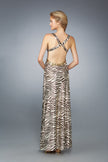 Picture of: Printed Low V Neckline Prom Dress with Criss Cross Back in Multi, Style: 13409, Detail Picture 1