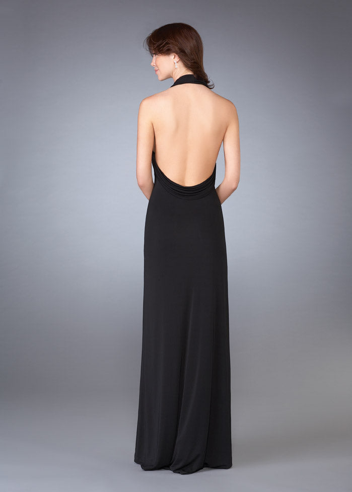 Picture of: Long Halter Prom Dress with Embellished Accents in Black, Style: 13434, Back Picture