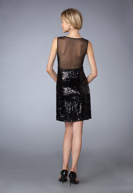 Picture of: Short Sequined Dress with Sweetheart Neckline in Black, Style: 13457, Back Picture