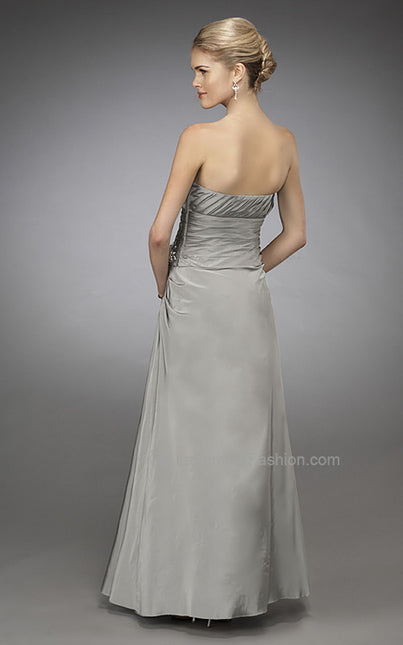 Picture of: Gathered Bodice Prom Dress with Delicate Embellishments in Silver, Style: 13672, Back Picture