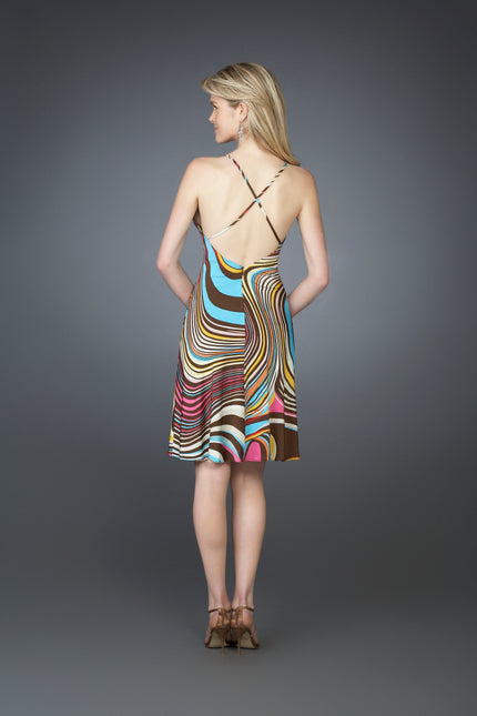 Picture of: Printed Halter Cocktail Dress with Criss Cross Back in Multi, Style: 14027, Back Picture