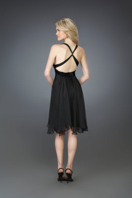 Picture of: Short Halter Cocktail Dress with Beaded Belt and Low Back in Black, Style: 14129, Back Picture