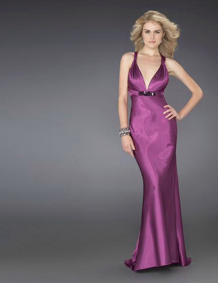 Picture of: Low V Neck Prom Dress with Beaded Accents in Purple, Style: 14181, Main Picture