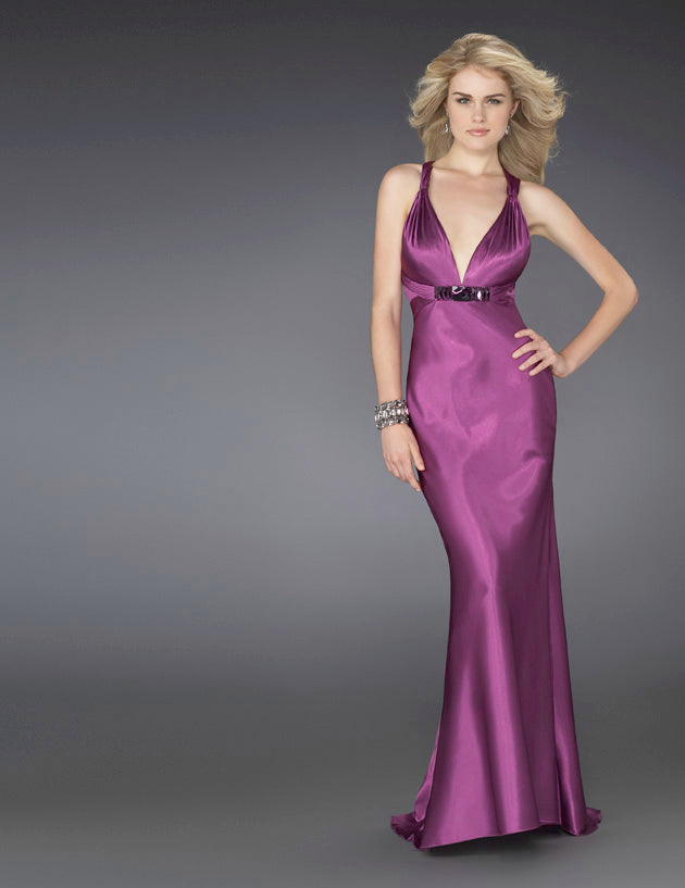 Picture of: Low V Neck Prom Dress with Beaded Accents in Purple, Style: 14181, Main Picture