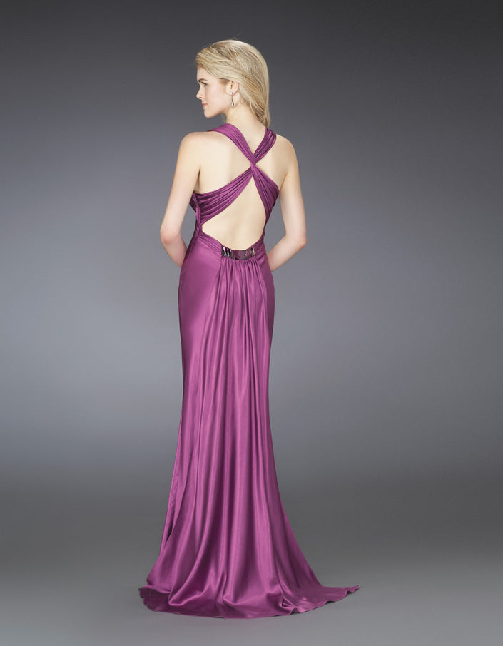 Picture of: Low V Neck Prom Dress with Beaded Accents in Purple, Style: 14181, Back Picture