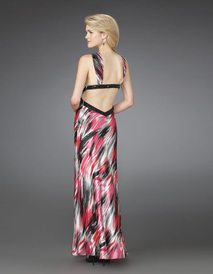 Picture of: Printed Halter Dress with Beaded Straps and Cut Outs in Multi, Style: 14209, Back Picture