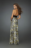 Picture of: Long Halter Prom Dress with Printed Skirt and Beading in Multi, Style: 14257, Back Picture
