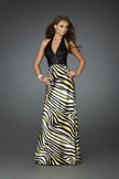 Picture of: Long Halter Prom Dress with Printed Skirt and Beading in Multi, Style: 14257, Detail Picture 2