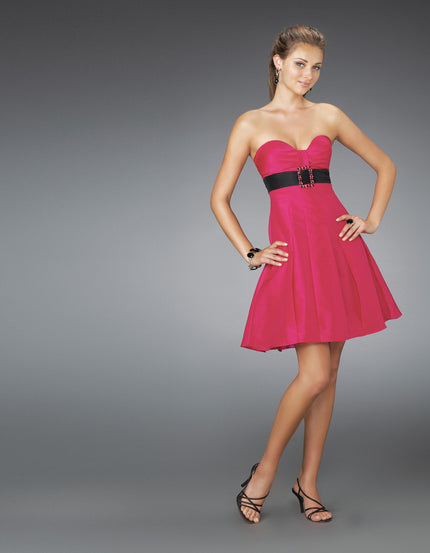 Picture of: Short Strapless Dress with Bow Bodice and Pleated Skirt in Pink, Style: 14311, Main Picture