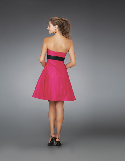 Picture of: Short Strapless Dress with Bow Bodice and Pleated Skirt in Pink, Style: 14311, Back Picture