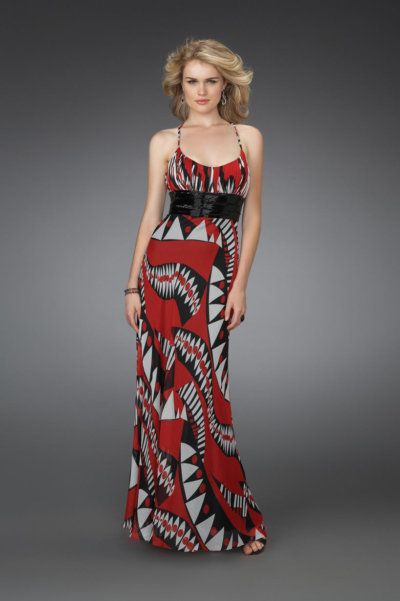 Picture of: Long Printed Halter Gown with Beaded Sash in Multi, Style: 14359, Main Picture