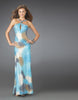 Picture of: Printed Keyhole Halter Prom Dress with Twisted Back in Blue, Style: 14401, Main Picture