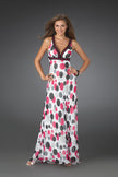 Picture of: Long Printed Halter Gown with Criss Cross Detailing in Multi, Style: 14403, Main Picture
