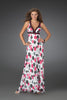 Picture of: Long Printed Halter Gown with Criss Cross Detailing in Multi, Style: 14403, Main Picture